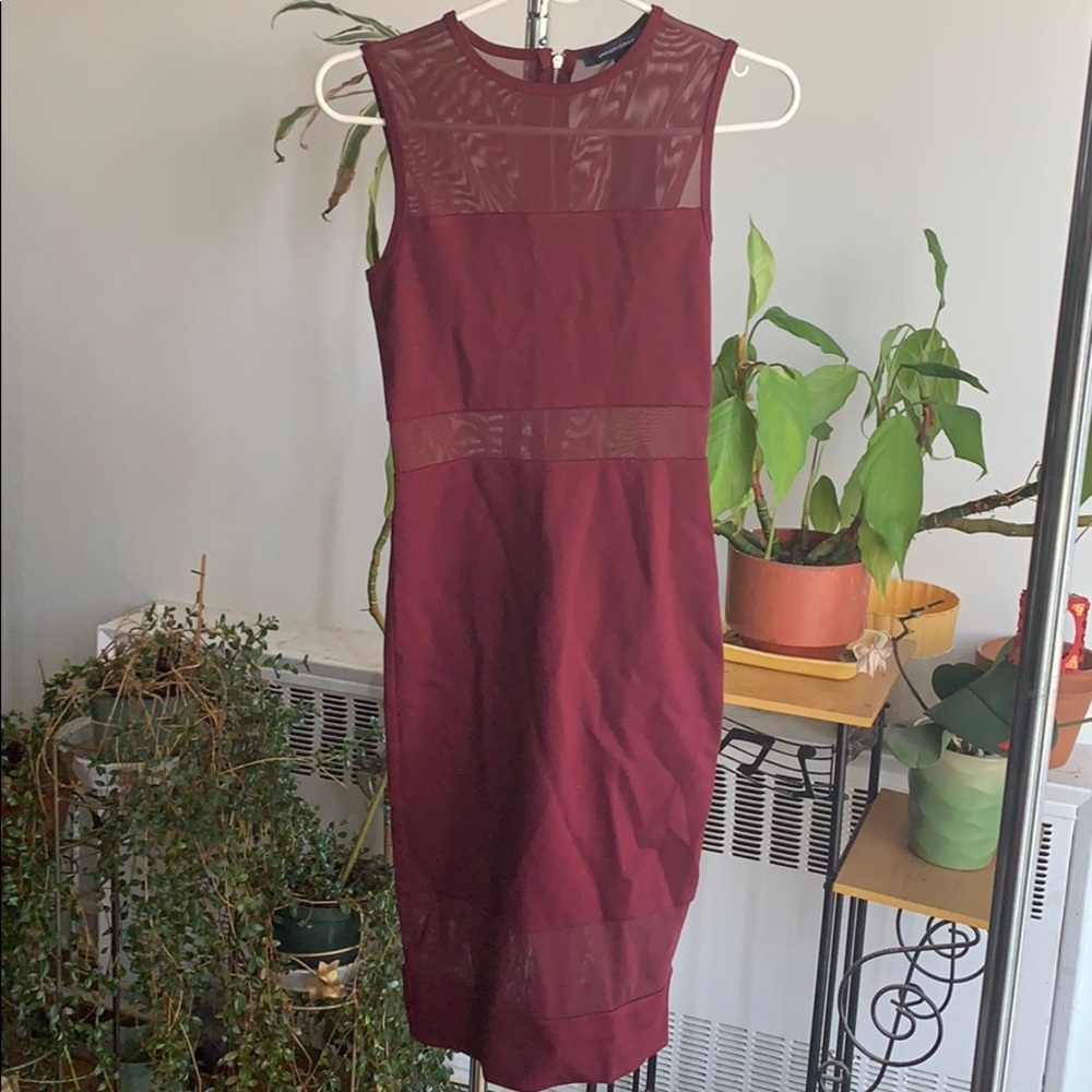 NWT French Connection Burgundy Mesh Bodycon Sz 0